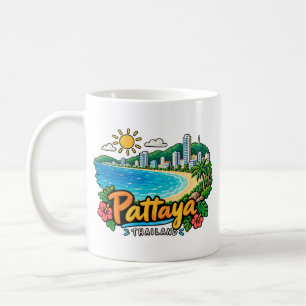 Caneca De Café Arte de Viagem do Marco de Pattaya Tailândia Desen