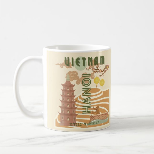 Caneca De Café Arte de Viagem do Vietnã, Vintage (Esquerda)