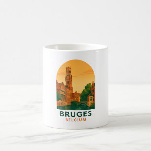 Caneca De Café Arte de Viagem em Bruges Bélgica Vintage – Europa 