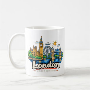 Caneca De Café Arte de Viagem Londres Reino Unido Desenhado à Mão