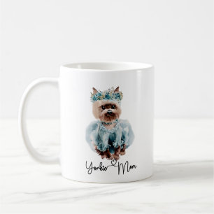 Caneca De Café Arte de Yorkie Mãe Linda Yorkie com Vestido Azul