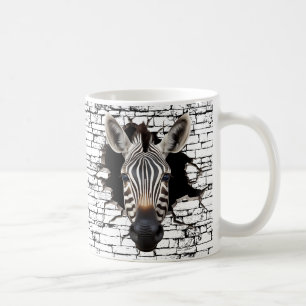 Caneca De Café Arte de Zebra 3D na Parede Quebrada – Safari Reali