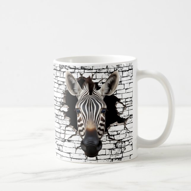 Caneca De Café Arte de Zebra 3D na Parede Quebrada – Safari Reali (Direita)