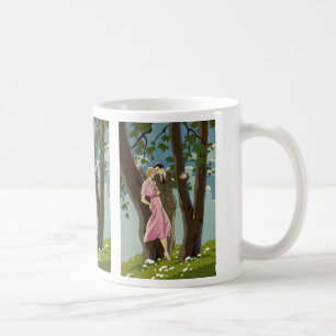 Caneca De Café Arte Deco Antigo Casal de Recém-Casados Amor e Rom