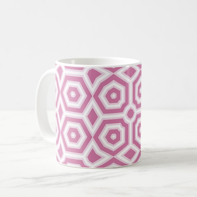 Caneca De Café arte deco padrão geométrico rosa branco (Frente Esquerda)