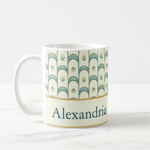 Caneca De Café Arte Deco Personalizada em Azul Turquesa e Dourado