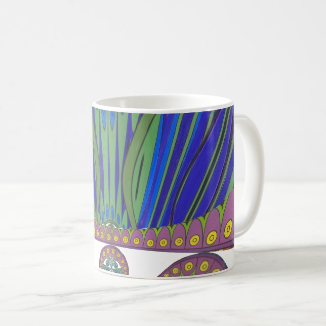 Caneca De Café Arte Decorativa Africana Azul Roxo Impressão de De (Frente Esquerda)