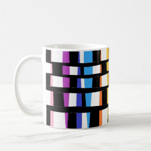 Caneca De Café Arte design preto com madeira bordas coloridas