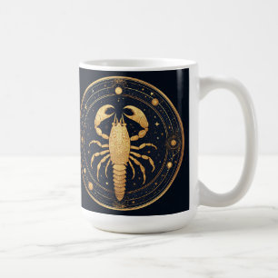 Caneca De Café Arte do Escorpião Dourado com Símbolos Astrológico