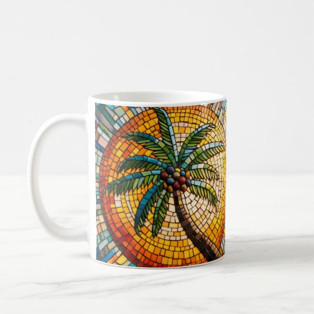 Caneca De Café Arte do Estilo Mosaico da Árvore Tropical Palm (Esquerda)