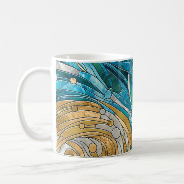 Caneca De Café Arte do Mosaico Abstrato do Rio Aquamarine (Esquerda)