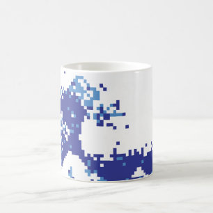 Caneca De Café Arte do pixel do bocado do azul 8 do tsunami do