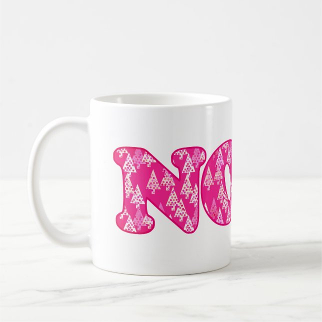 Caneca De Café Arte do Word - Noel Padrão em Árvores Rosa Fuchsia (Esquerda)