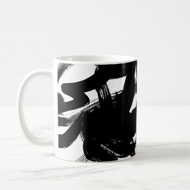 Caneca De Café Arte Dourada Luxuosa: Traço Preto Abstrato. (Esquerda)