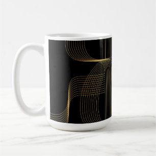 Caneca De Café Arte Dourada, preta, elegante, legal, única linha