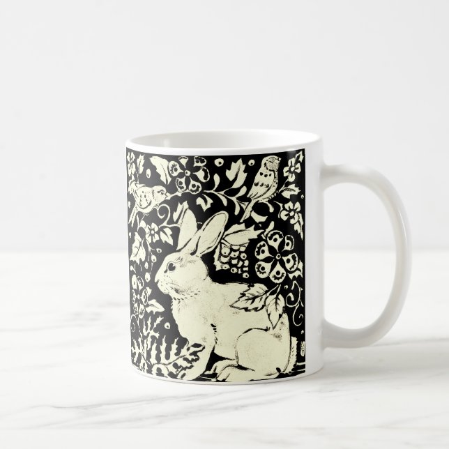 Caneca De Café Arte Elegante de Páscoa de Pássaro Coelho Negro e  (Direita)