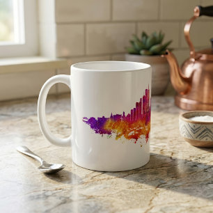 Caneca De Café Arte em Aquarela da Silhueta de Chicago em Fundo B