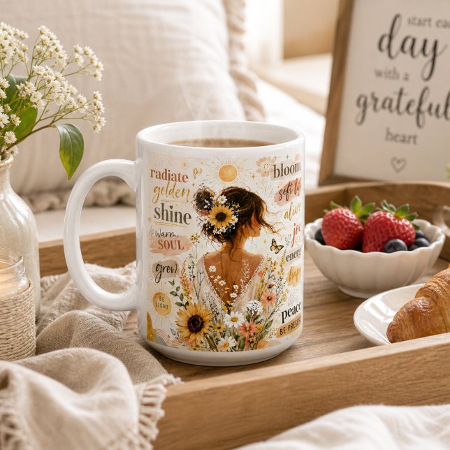 Caneca De Café Arte em aquarela de afirmação floral edificante (Criador carregado)