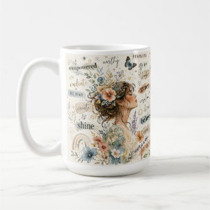 Caneca De Café Arte em aquarela de afirmação floral empoderada