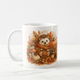 Caneca De Café Arte em Aquarela deouriço Aconchegante de Outono