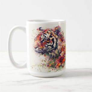 Caneca De Café Arte em Aquarela do Tigre Floral