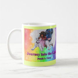 Caneca De Café Arte em Aquarela Menino Montando Leoa Branca Mulhe