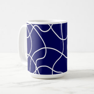 Caneca De Café Arte em Linha: Branco sobre Azul Escuro