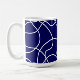 Caneca De Café Arte em Linha: Branco sobre Azul Escuro