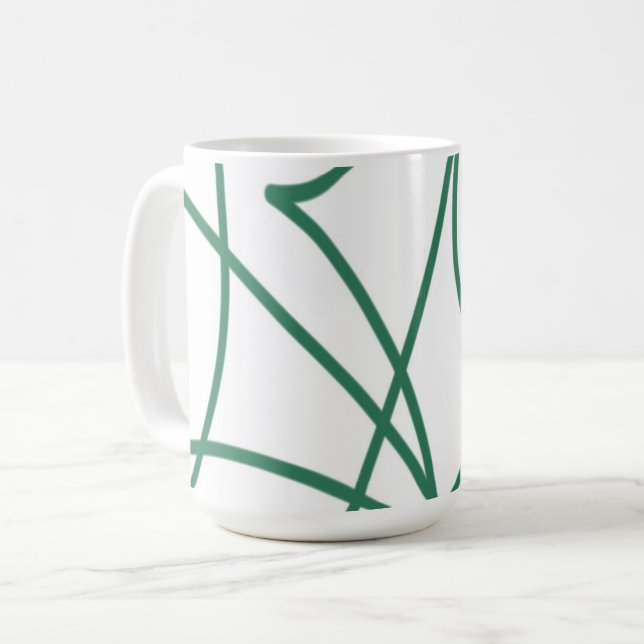 Caneca De Café Arte em Linha Moderna: Verde em Branco (Frente Esquerda)