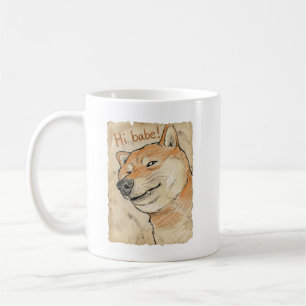 Caneca De Café Arte engraçada de Shiba Inu piscando "Oi, Babe" pa