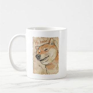 Caneca De Café Arte engraçada de Shiba Inu piscando "Oi, Babe" pa