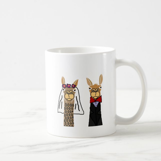 Caneca De Café Arte engraçada do casamento dos noivos do lama (Direita)