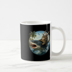 Caneca De Café Arte Épica de Gato Viking Surfando Tubarão Gato Ex