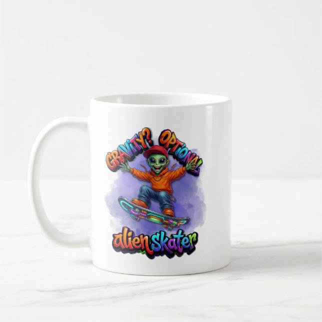 Caneca De Café Arte Espacial de Hoverboard de Alien Skater com Gr (Esquerda)