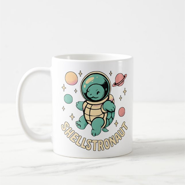Caneca De Café Arte Espacial do Astronauta das Tartarugas-Cegas (Esquerda)