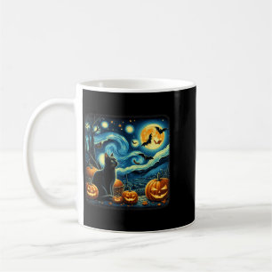 Caneca De Café Arte Estrelado Gato Noite Céu Arte Gato Preto Hall
