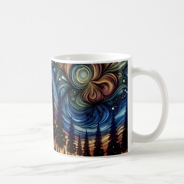Caneca De Café Arte Etéreo Místico com Árvores e Céu Noturno  (Direita)