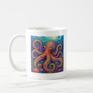 Caneca De Café Arte Fantasia Colorida de polvo Floral Subaquático