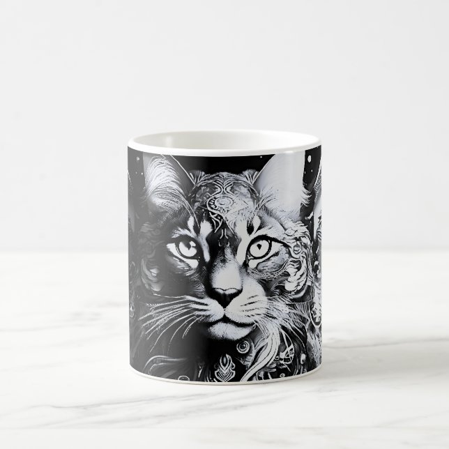 Caneca De Café Arte Felina Monocromática Moderna (Centro)