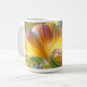 Caneca De Café Arte Floral Abstrata com Pétalas Amarelas