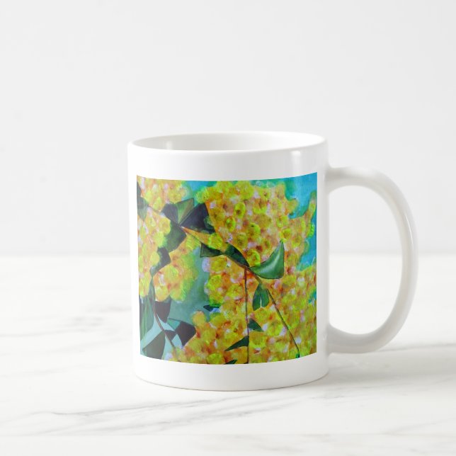 Caneca De Café Arte floral australiana original de Wattle (Direita)