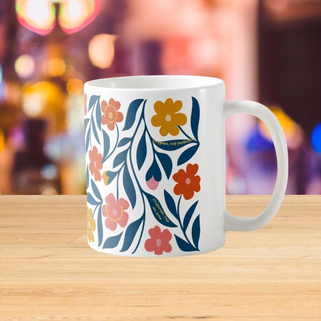 Caneca De Café Arte Floral Boho Folk, Presente de Afirmação Posit (Criador carregado)