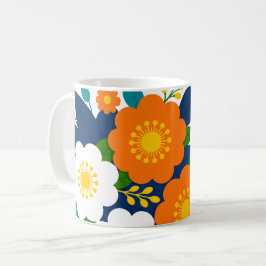 Caneca De Café Arte Floral Colorido com Flores de Laranja e Branc