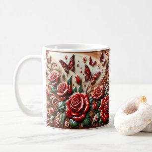 Caneca De Café Arte Floral de Borboleta Colorida 3D Jardim de Pri