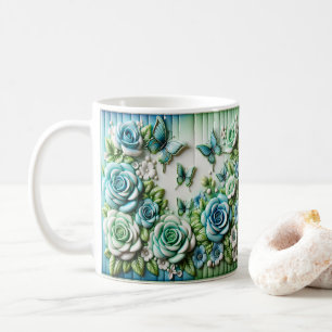 Caneca De Café Arte Floral de Borboleta Colorida 3D Jardim de Pri