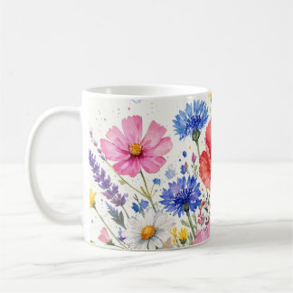 Caneca De Café Arte Floral de Buquê de Prado de Flores Silvestres