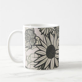 Caneca De Café Arte Floral de Desenho de Linha abstrato