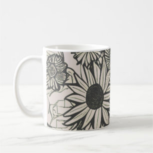 Caneca De Café Arte Floral de Desenho de Linha abstrato