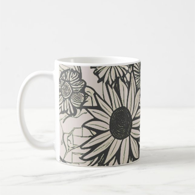 Caneca De Café Arte Floral de Desenho de Linha abstrato (Esquerda)