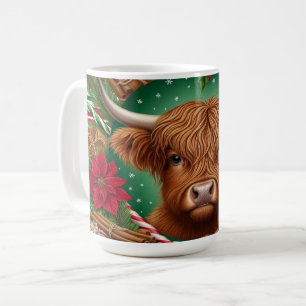 Caneca De Café Arte Floral de Natal de Vaca das Terras Altas